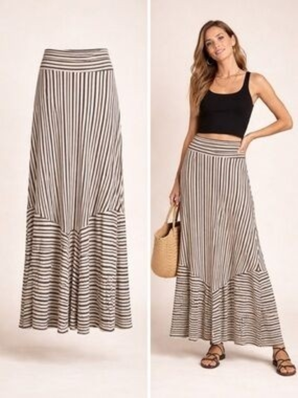 Maeve Striped Maxi Skirt in Beige and Black